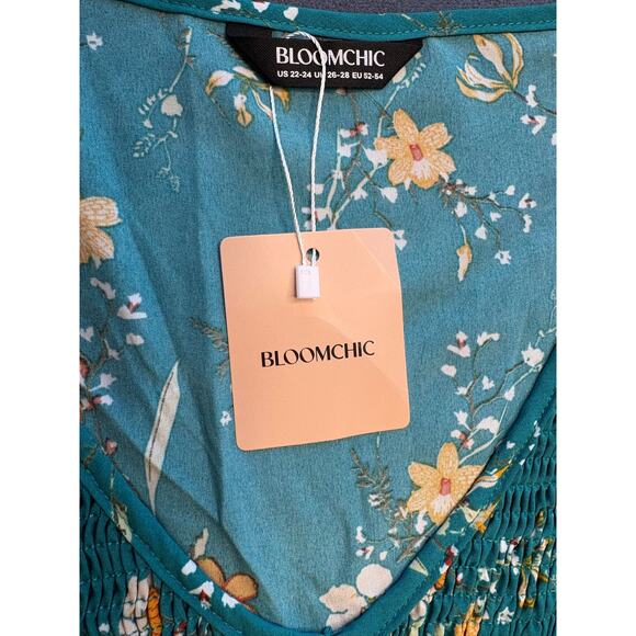 Bloomchic Maxi Dress Flutter Sleeve w/ Pockets- Teal Floral- Women's Size 22-24 - Picture 3 of 12